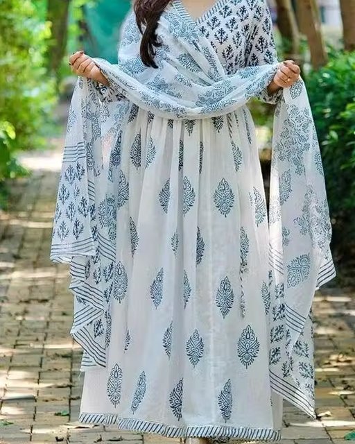 Anarakali kurti dupatta blue