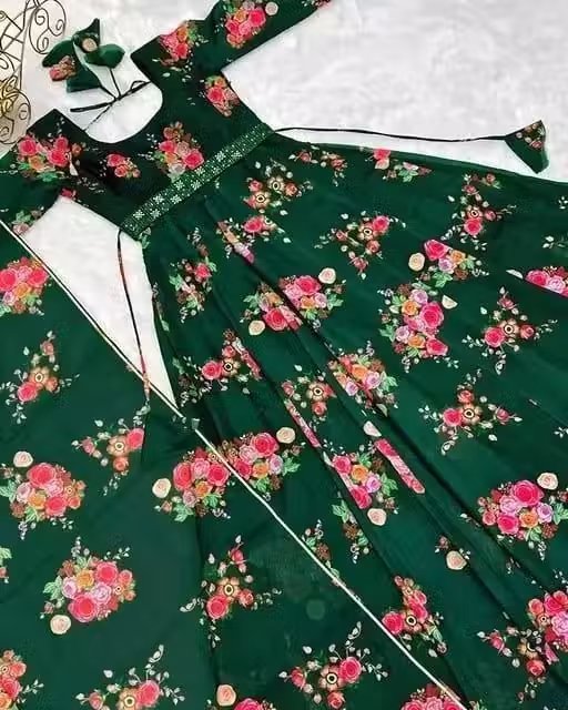 Flower Print Long Kurti With Dupatta