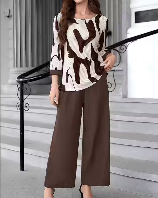 Woman 2 Piece Set Loose Fit Rust Co Ord Set, Printed Two Piece Set