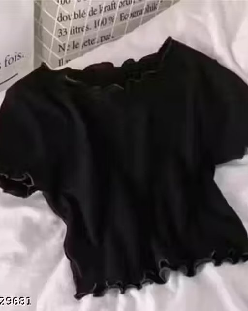 RAGNICLOTHING Round Neck Half Sleeve Ribbed to-p for Women