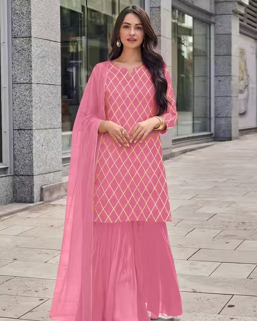 N Square Presented Baby Pink Women’s Kurta Sharara Set With Dupatta