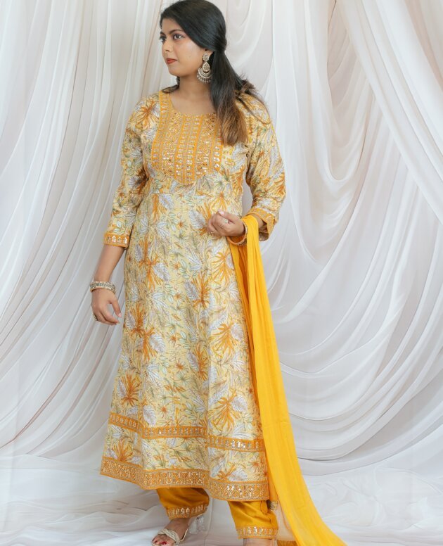 Golden Bloom Floral Kurta Set