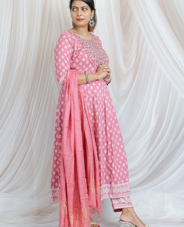 Pink Bandhani Print Anarkali Set