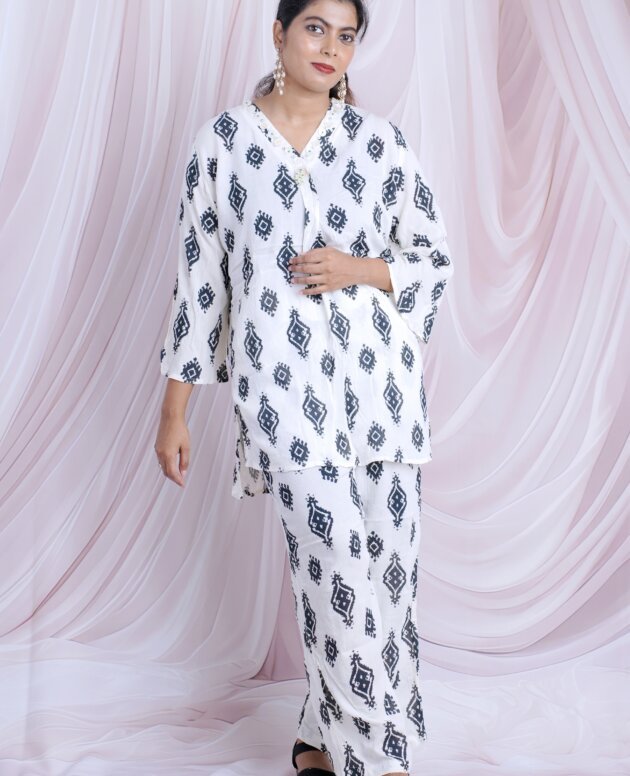 Ikat Print Black & White Loose Fit Co-ord Set