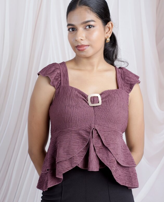 Dusty Plum Crinkle Peplum Top